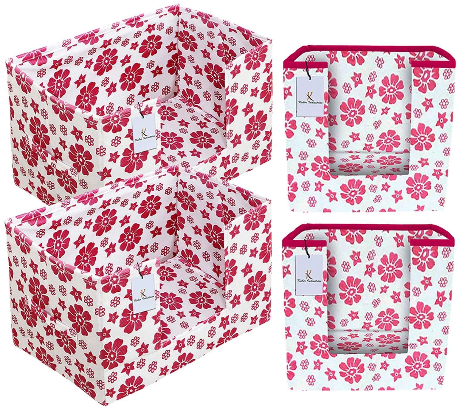 Kuber Industries Flower Printed Non Woven 2 Piece Shirt Stacker and 2 Piece Foldable Rectangle Cloth Saree Stacker Cloth Wardrobe Organizer Wardrobe Organizer (Pink) -CTKTC038194