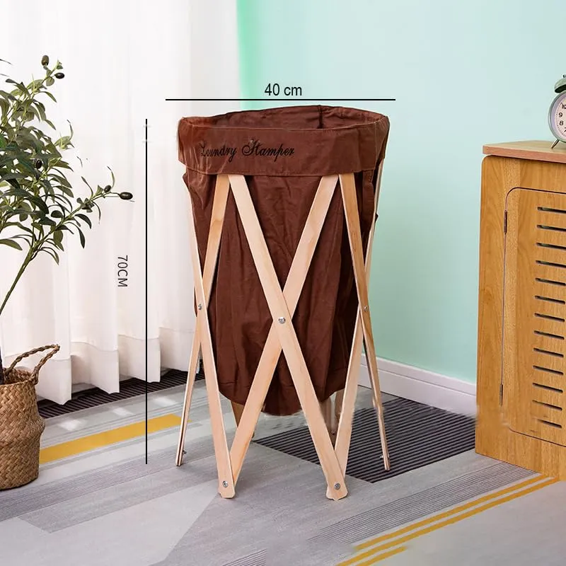 Kuber Industries Laundry Basket With Foldable Wooden Stand|Stylish Laundry Hamper, Organizer|Idol For Home D?cor, Storing Dirty Clothes, Toys (Brown)