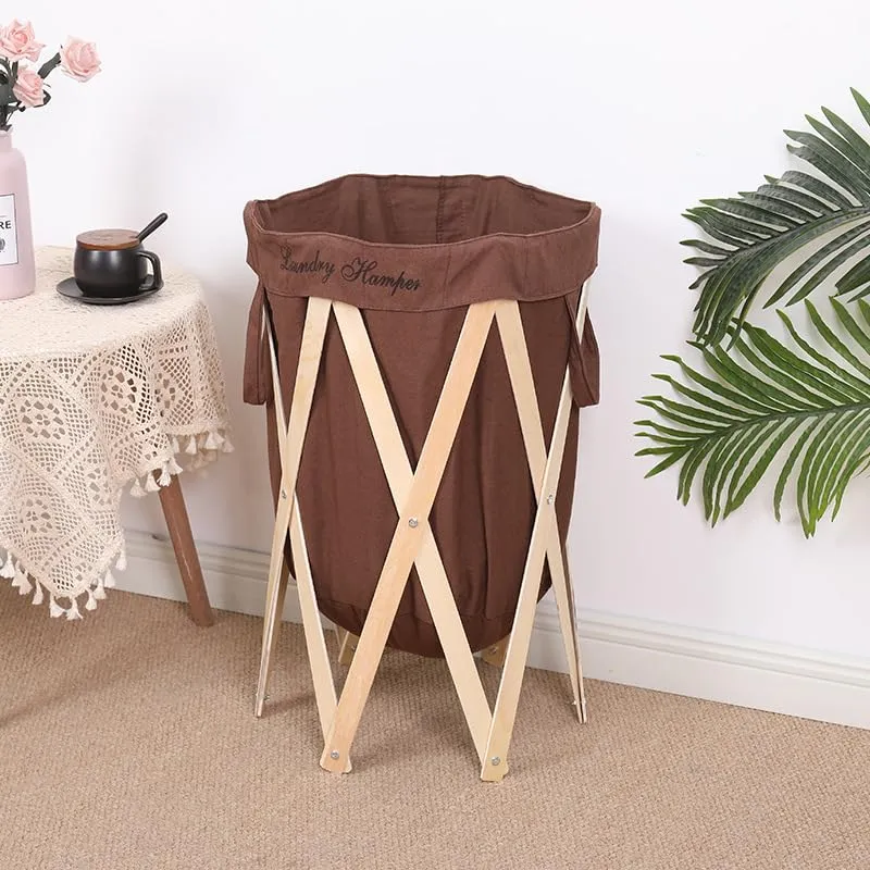 Kuber Industries Laundry Basket With Foldable Wooden Stand|Stylish Laundry Hamper, Organizer|Idol For Home D?cor, Storing Dirty Clothes, Toys (Brown)