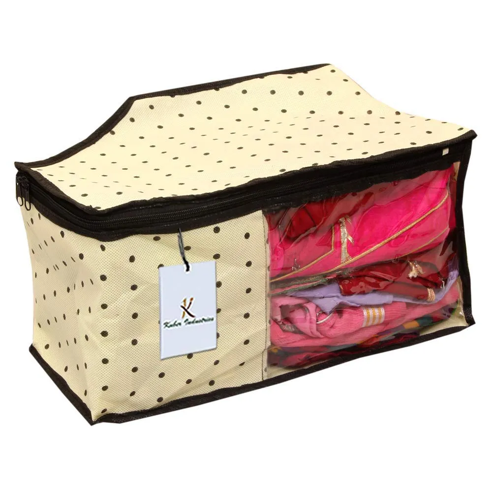 Kuber Industries Non-Woven Blouse Cover/Organizer|Polka Dots & Transparent Window|Size 39 x 27 x 20 CM|Pack of 9 (Ivory)