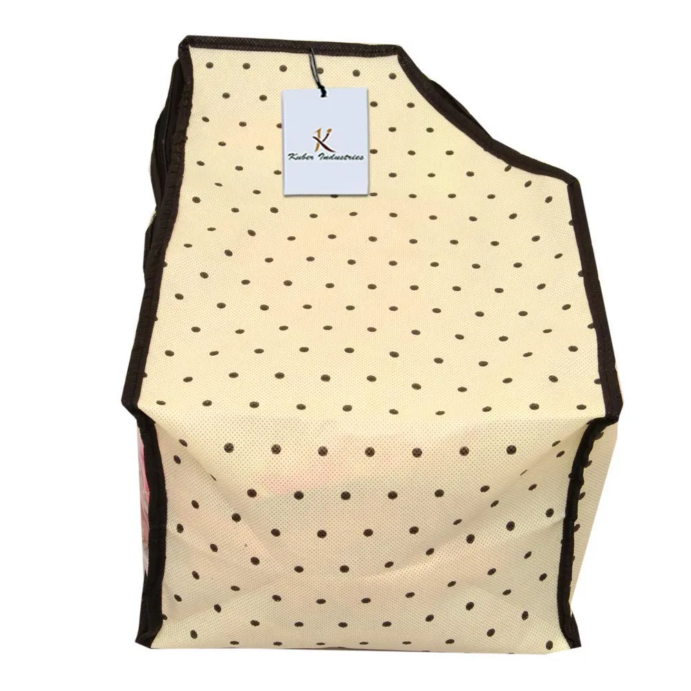 Kuber Industries Non-Woven Blouse Cover/Organizer|Polka Dots & Transparent Window|Size 39 x 27 x 20 CM|Pack of 9 (Ivory)