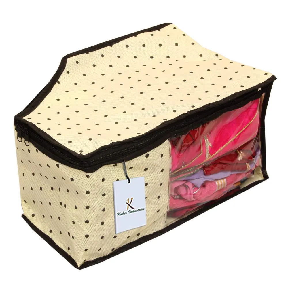 Kuber Industries Non-Woven Blouse Cover/Organizer|Polka Dots & Transparent Window|Size 39 x 27 x 20 CM|Pack of 9 (Ivory)