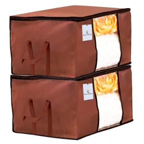 Kuber Industries Rectangular Non Woven Underbed Bag|Storage Organiser|Blanket Cover with Transparent Window|Storage Bag for Clothes Large|Pack of 2 (Dark Brown)