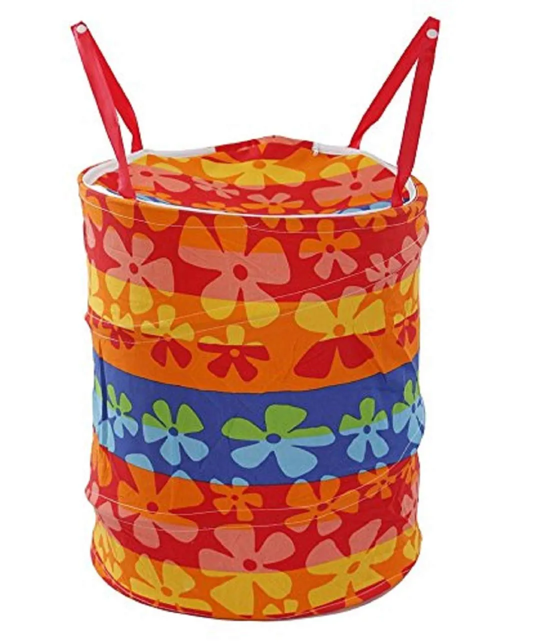 Kuber Industries Round Cloth Foldable Laundry Basket Bag, Volume:-30L,Multi Color,Cotton