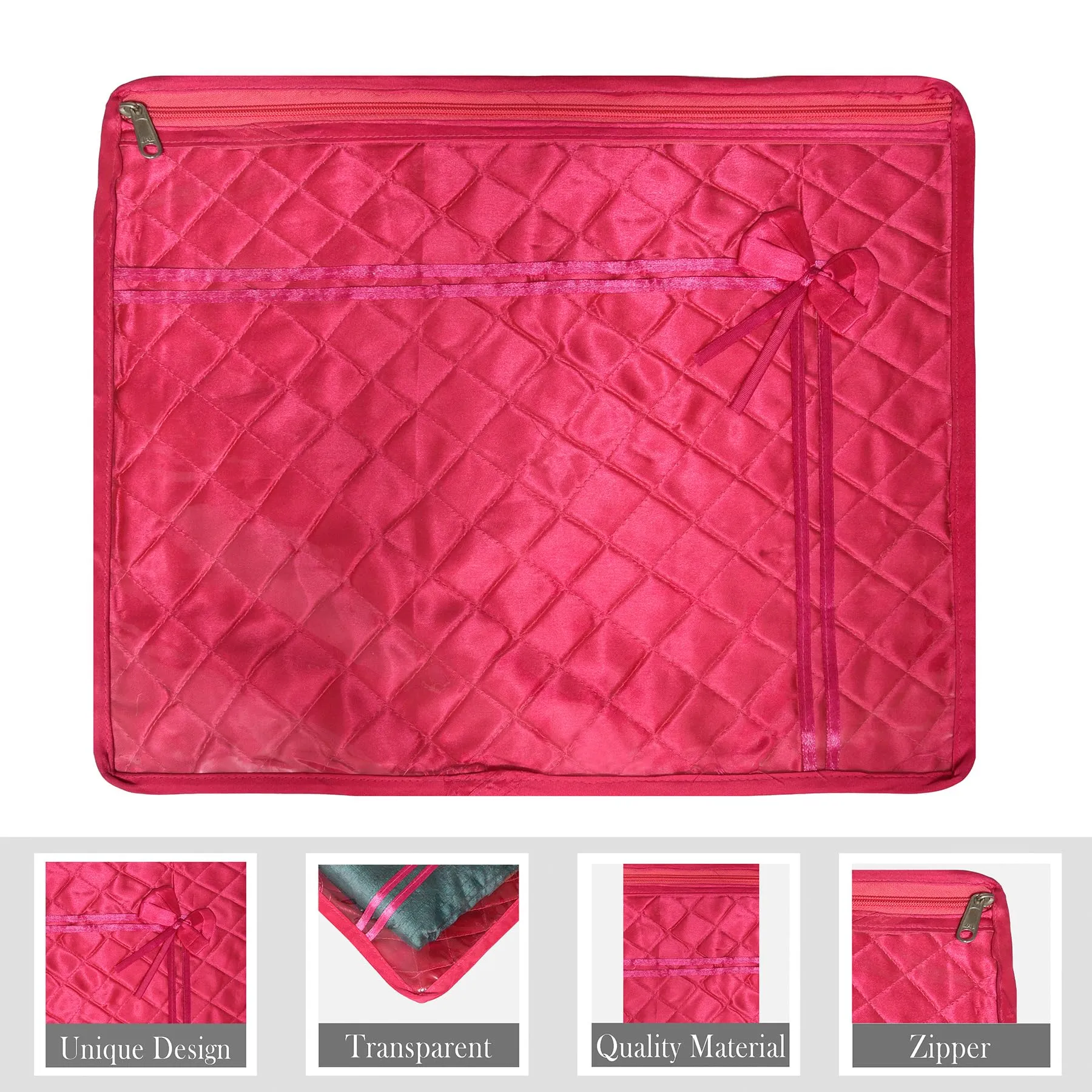 Kuber Industries Saree Cover | Clothes Storage Bag | Single Packing Saree with Zip Closure | Wardrobe Organizer | Cloth Stoarge Organizer | Bow-Design | Pack of 6 | Pink