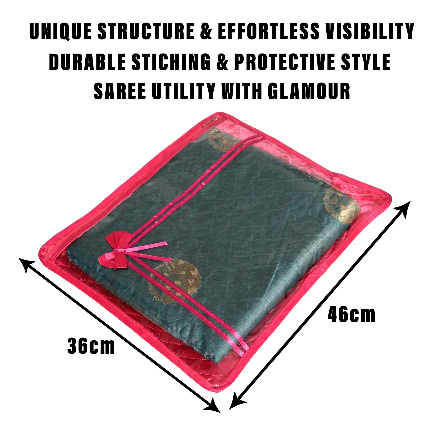 Kuber Industries Saree Cover | Clothes Storage Bag | Single Packing Saree with Zip Closure | Wardrobe Organizer | Cloth Stoarge Organizer | Bow-Design | Pack of 6 | Pink