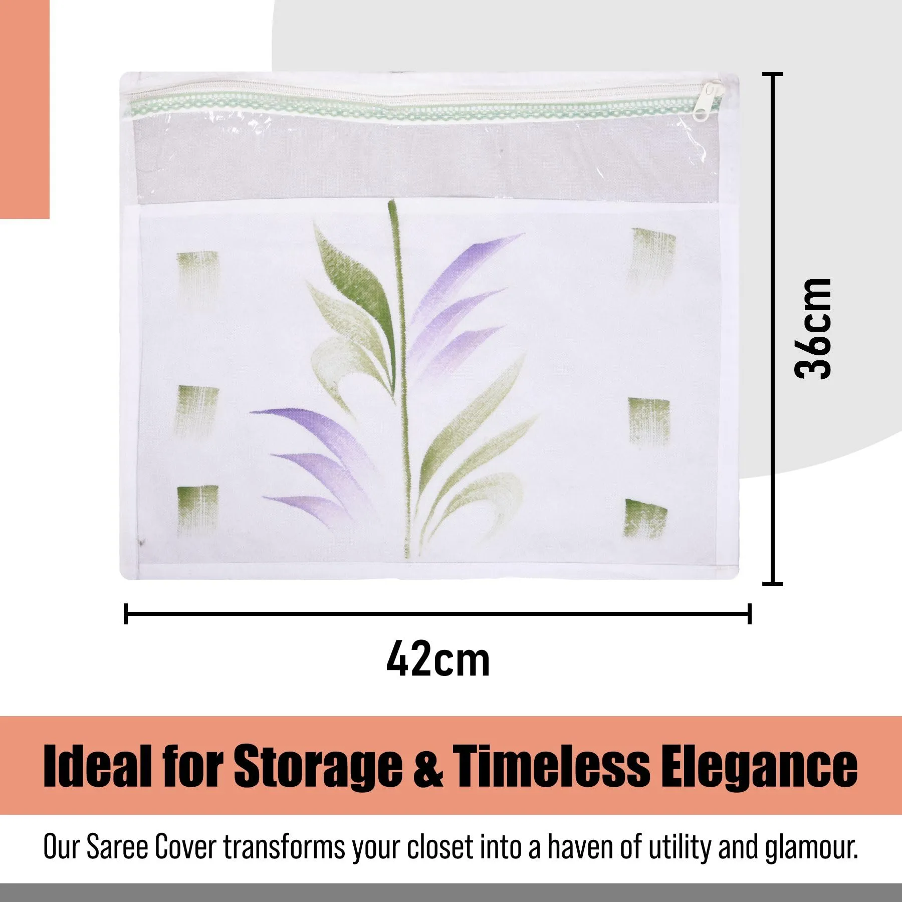 Kuber Industries Saree Cover | Clothes Storage Bag | Single Packing Saree with Zip Closure | Wardrobe Organizer | Cloth Stoarge Organizer | Brush Design | Pack of 24 | White