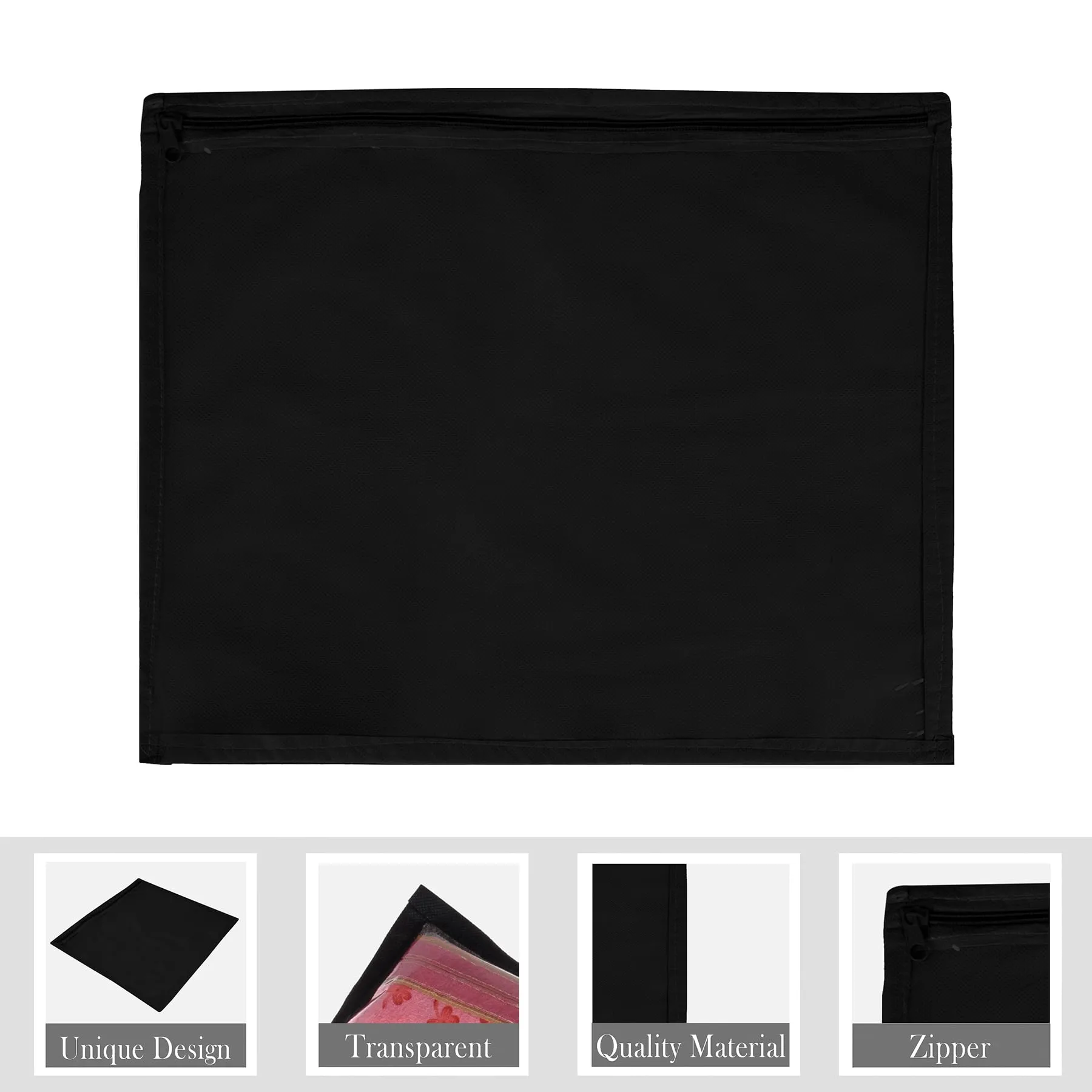 Kuber Industries Saree Cover | Clothes Storage Bag | Single Packing Saree with Zip Closure | Wardrobe Organizer | Cloth Stoarge Organizer | Plain Saree Cover | Pack of 12 | Black