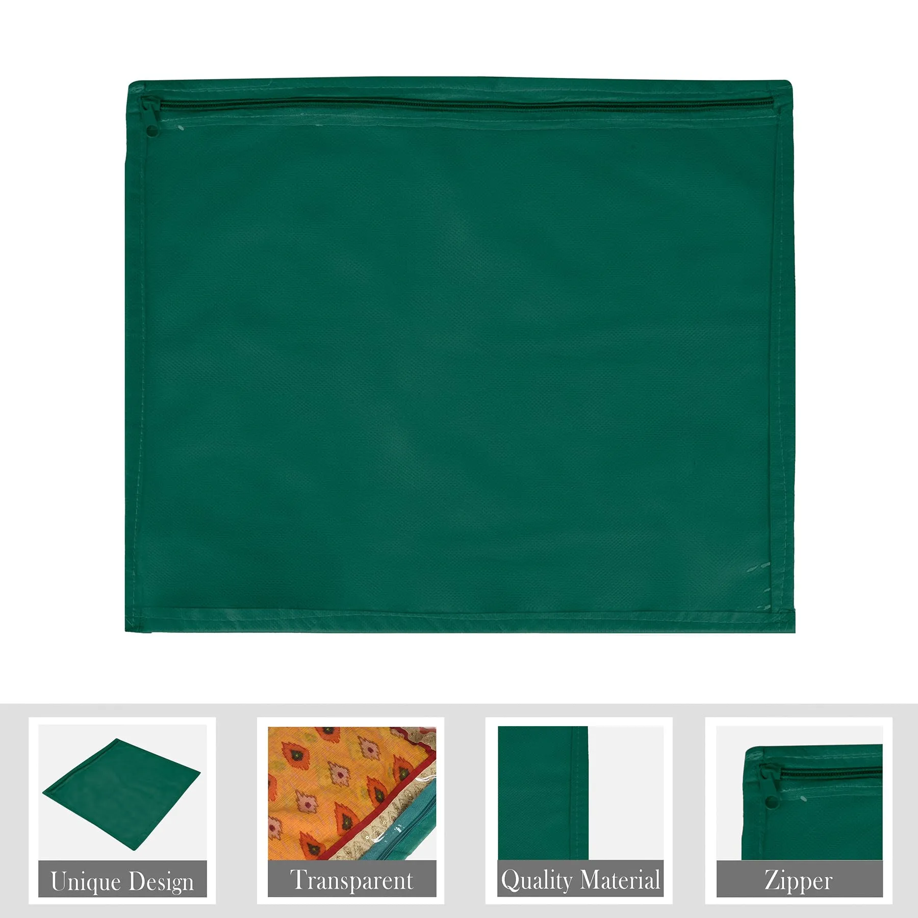 Kuber Industries Saree Cover | Clothes Storage Bag | Single Packing Saree with Zip Closure | Wardrobe Organizer | Cloth Stoarge Organizer | Plain Saree Cover | Pack of 12 | Green