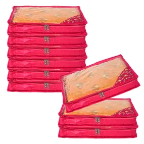 Kuber Industries Saree Cover | Clothes Storage Bag | Suit Packing Cover | Cloth Stoarge Organizer | Wardrobe Cloth Storage Organiser with Zip | Side Embroidery-Design | 3 Inch | Pack of 9 | Pink