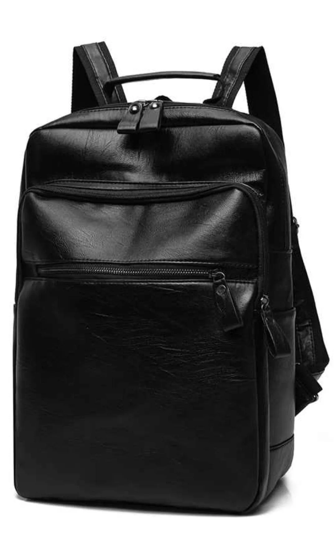 Laptop Leather Backpack- (Black) With Travel Bag Sleeve