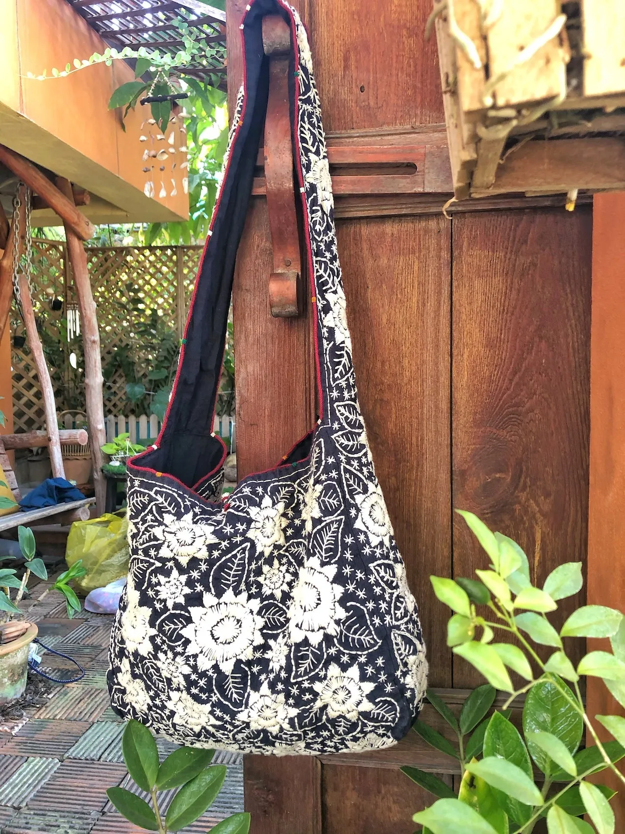 Large Indigo Embroidered Shoulder Bag