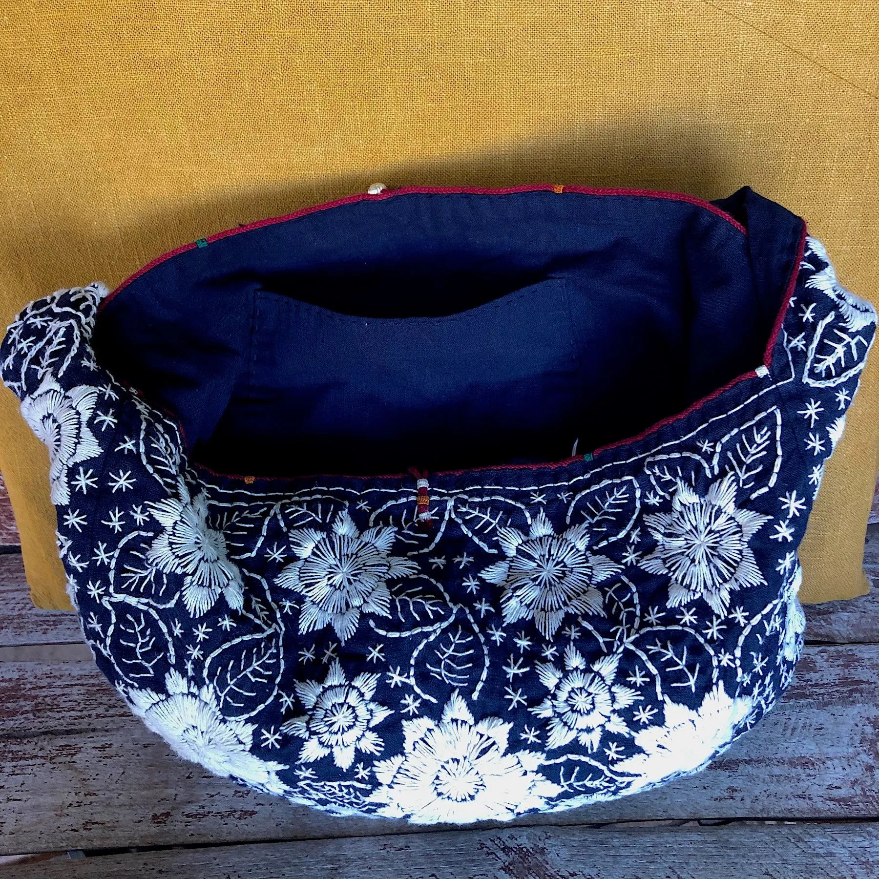 Large Indigo Embroidered Shoulder Bag