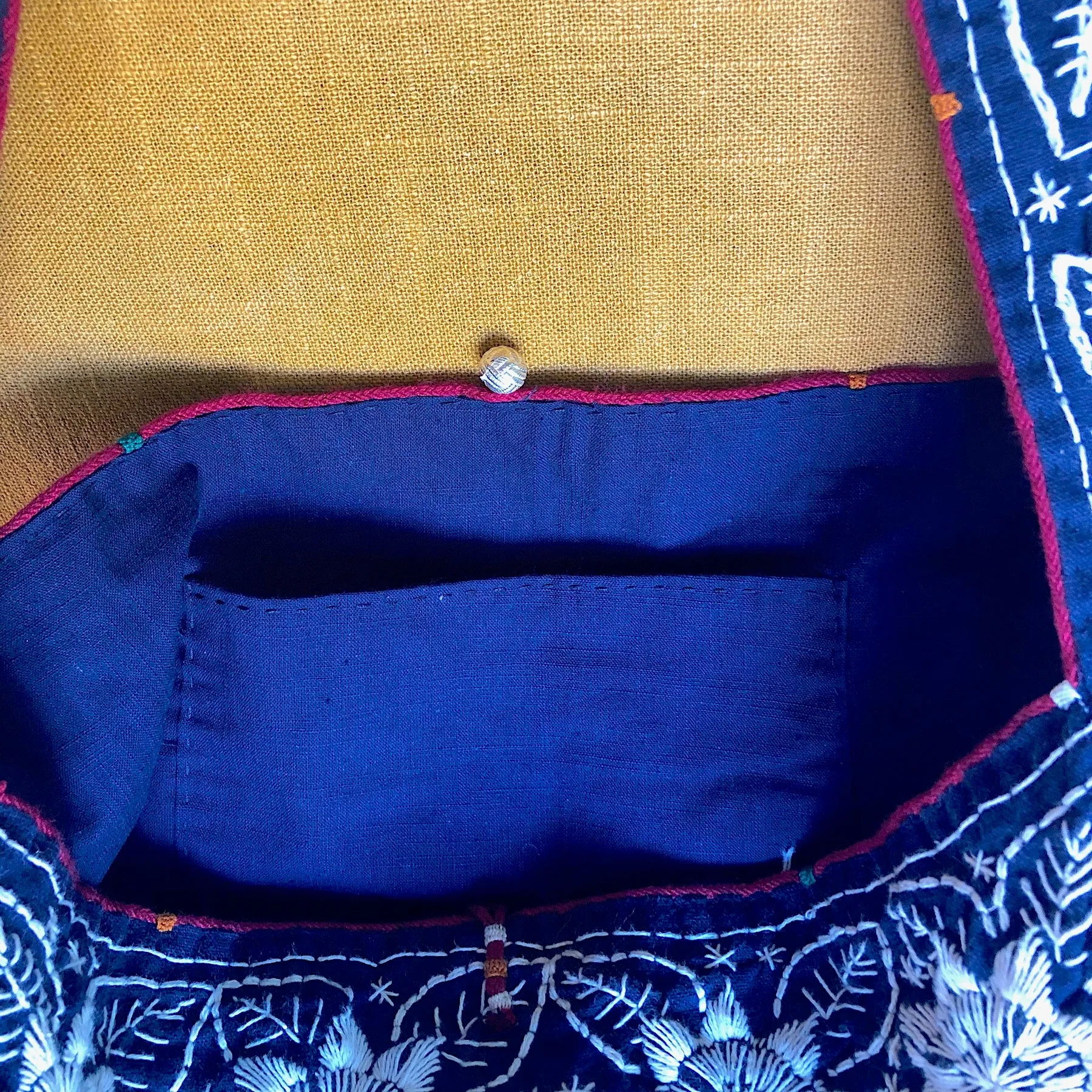 Large Indigo Embroidered Shoulder Bag