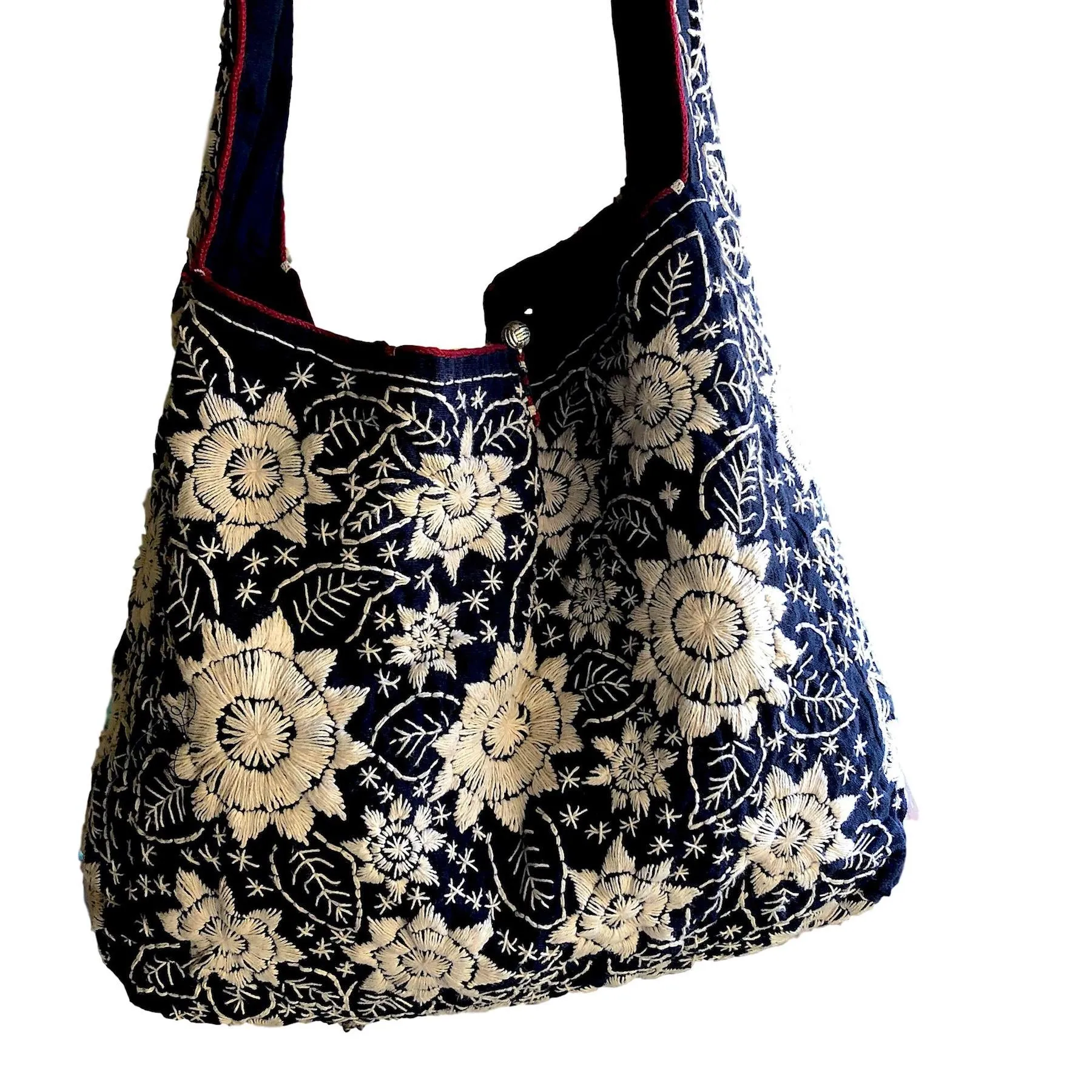 Large Indigo Embroidered Shoulder Bag