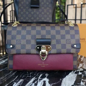 LV Vavin PM Damier Ebene Canvas Bordeaux Red For Women, Women’s Handbags, Shoulder Bags 9.8in/25cm LV N40109