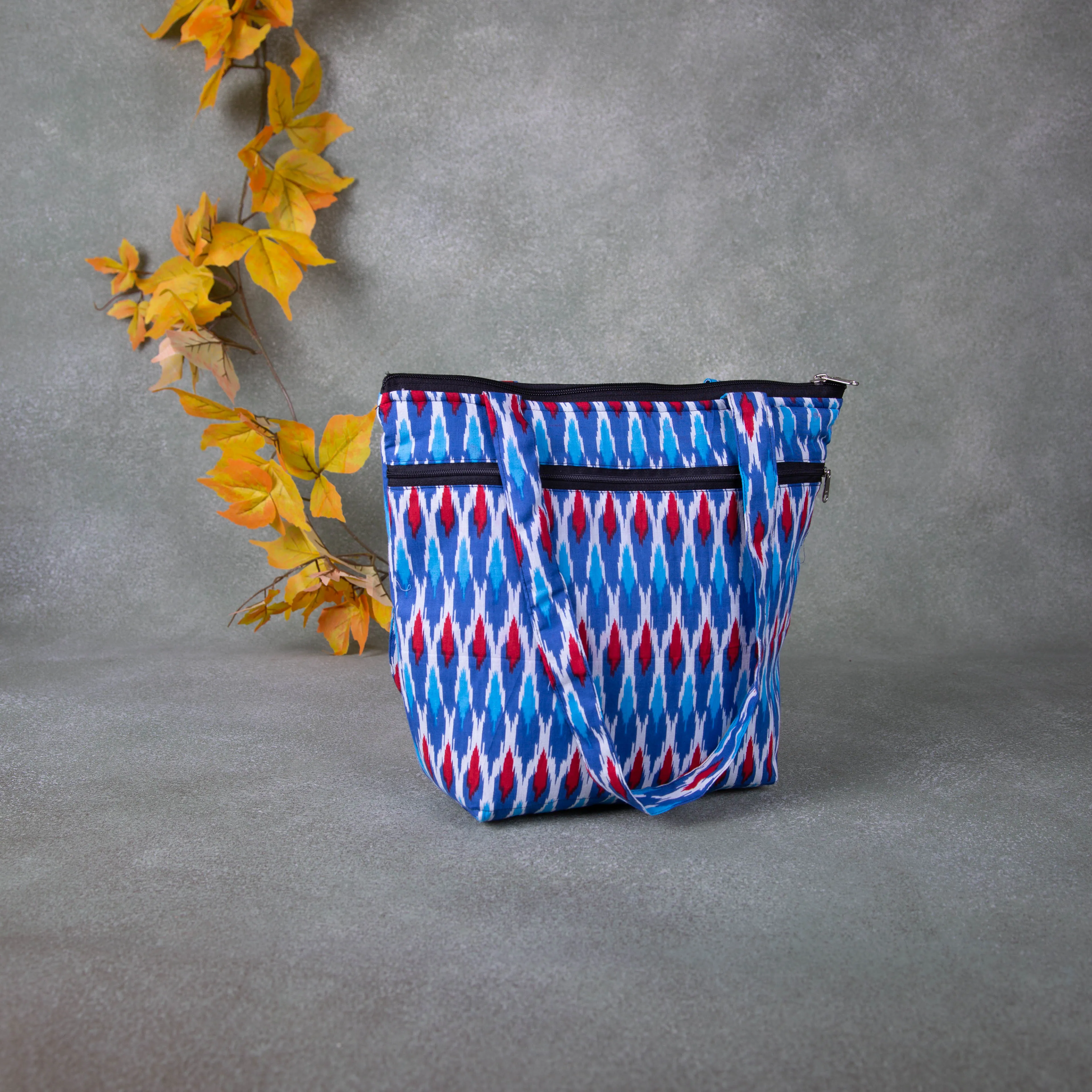 Medium Size Handbag Blue Colour Ikat Design