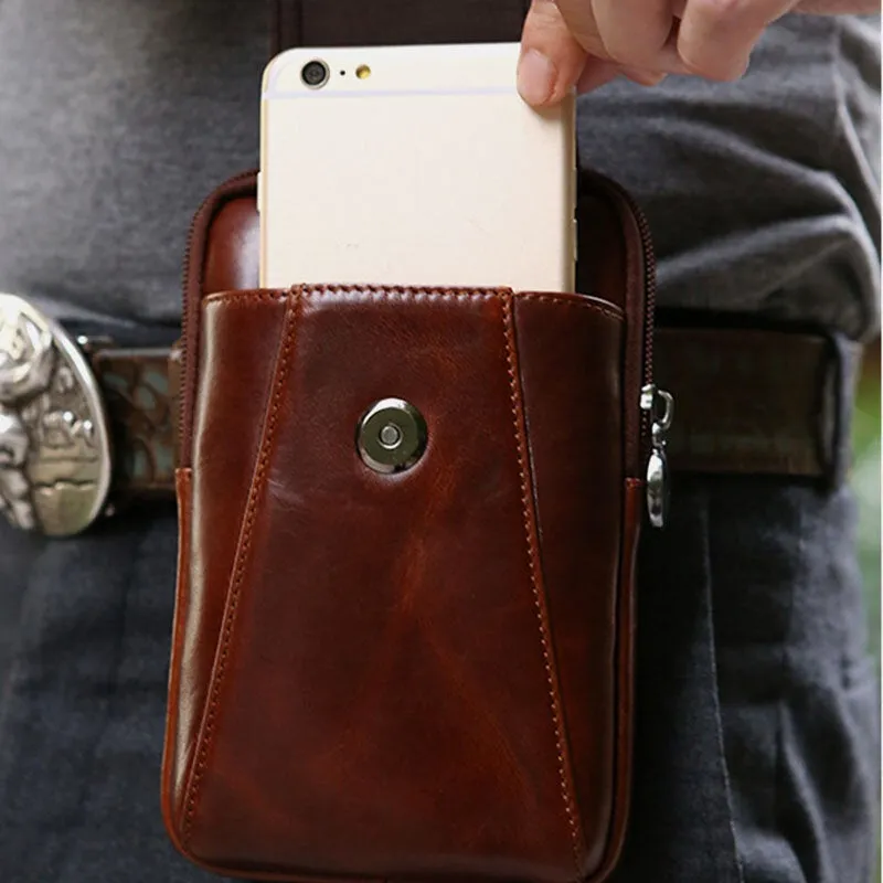 Men Genuine Leather 6 inch Phone Bag Belt Waist For Business