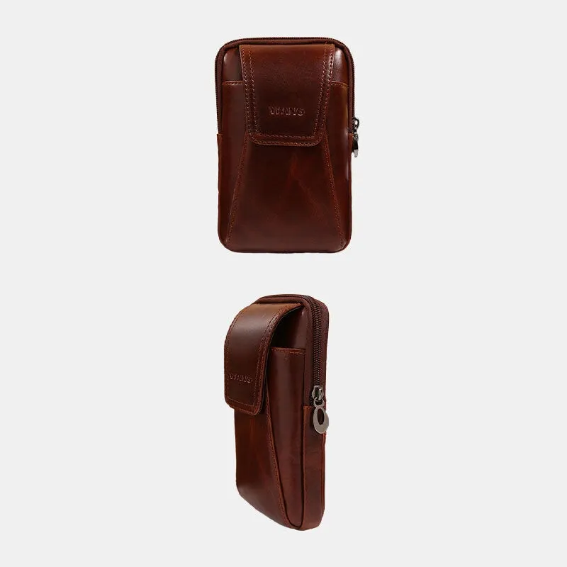 Men Genuine Leather 6 inch Phone Bag Belt Waist For Business