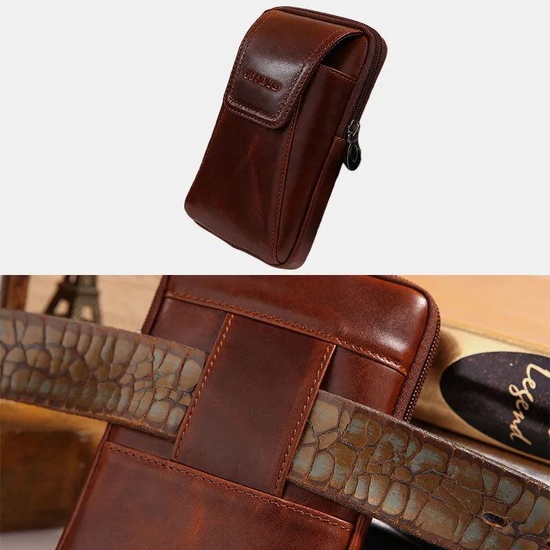 Men Genuine Leather 6 inch Phone Bag Belt Waist For Business