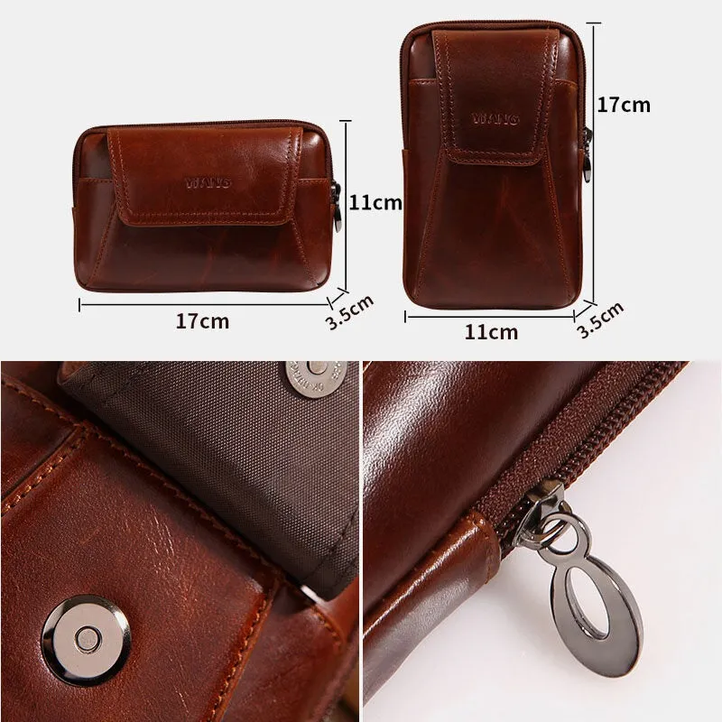 Men Genuine Leather 6 inch Phone Bag Belt Waist For Business