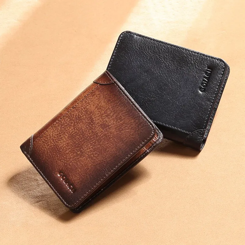 Men Genuine Leather RFID Anti-theft Multifunction Retro Large Capacity Foldable Card Holder Wallet