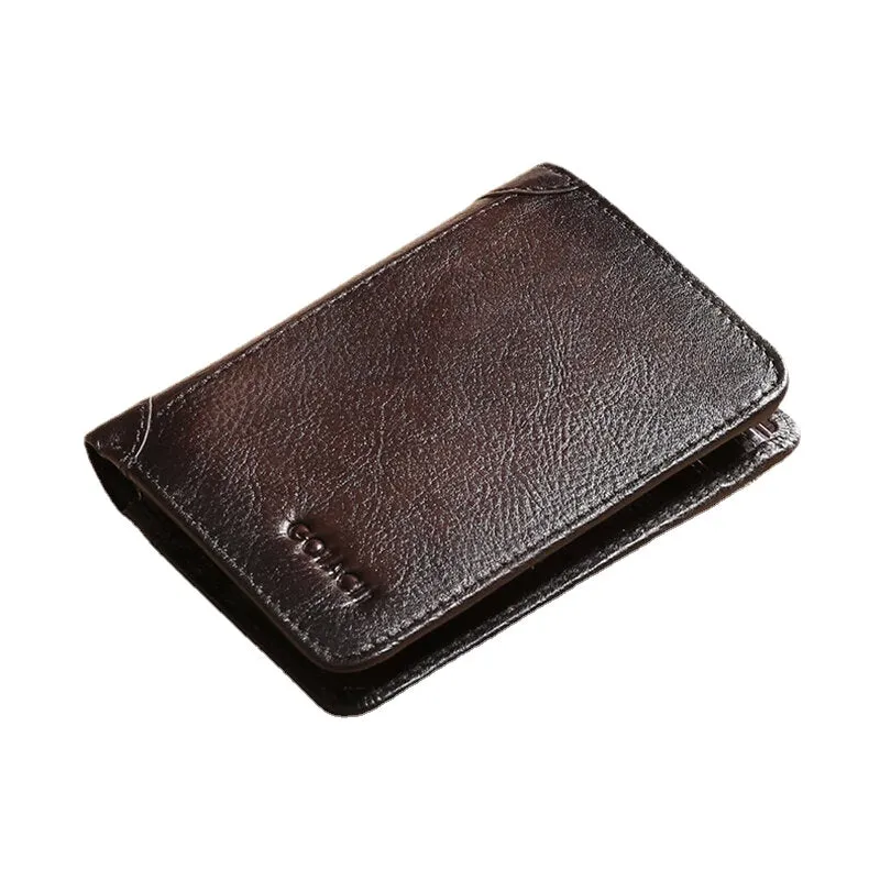 Men Genuine Leather RFID Anti-theft Multifunction Retro Large Capacity Foldable Card Holder Wallet