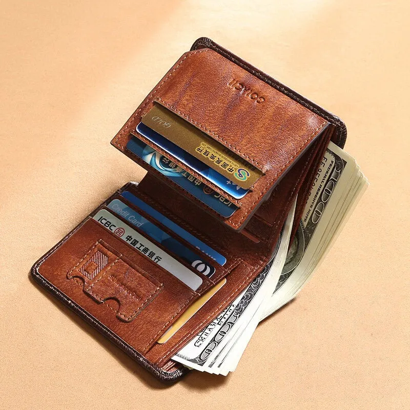 Men Genuine Leather RFID Anti-theft Multifunction Retro Large Capacity Foldable Card Holder Wallet