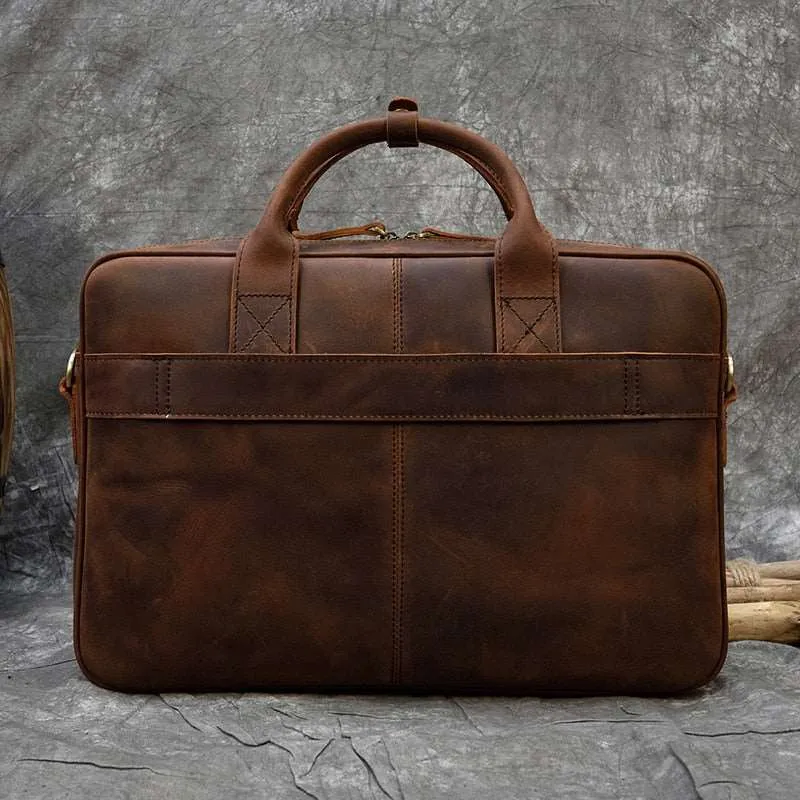 Mens Business Genuine Leather Laptop Briefcase Bag