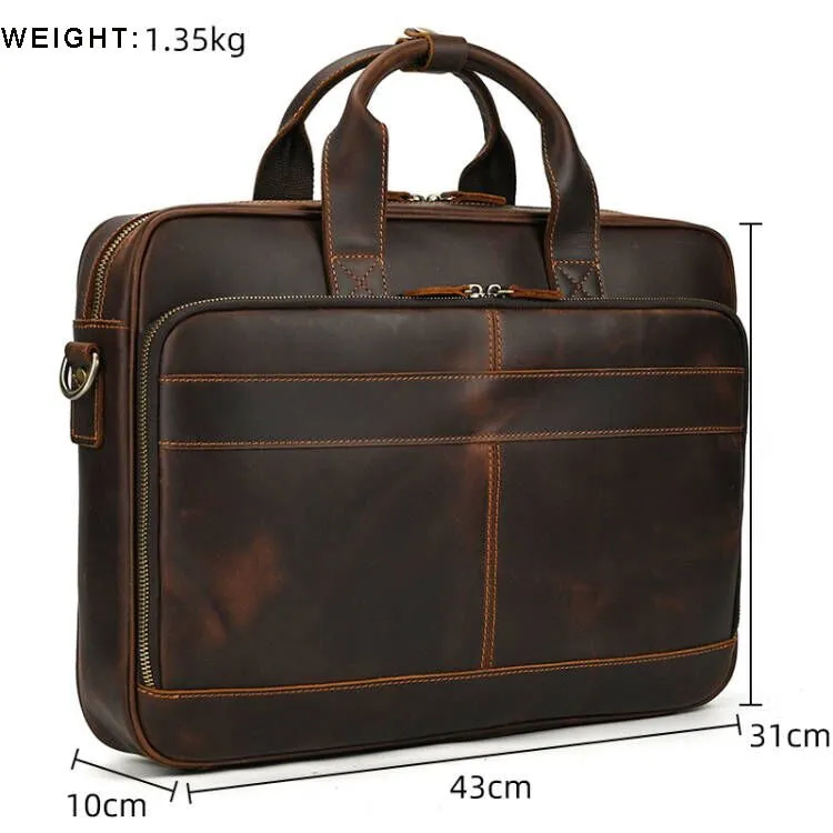 Mens Business Genuine Leather Laptop Briefcase Bag