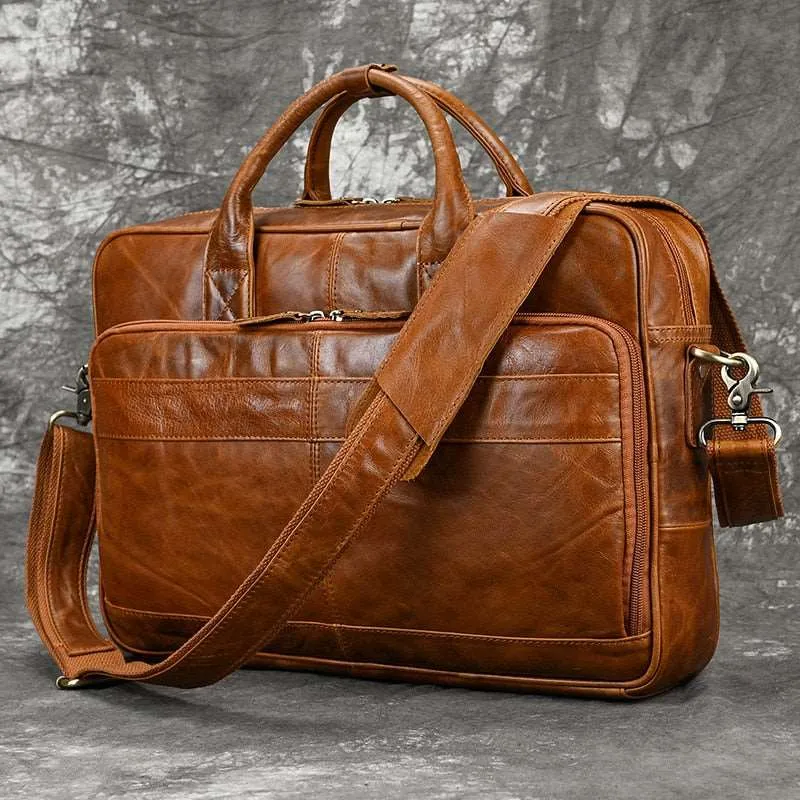 Mens Business Genuine Leather Laptop Briefcase Bag