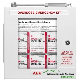 Metal Locking Opioid Overdose Emergency Kit Empty Cabinet w/Breakable Window, Hammer & 3D Purple Sign