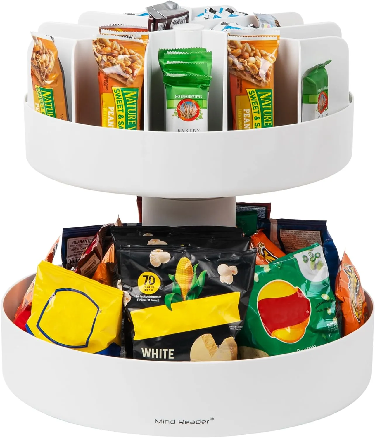 Mind Reader 2-Tier Snack Carousel, Countertop Organizer, Snack Tray, Breakroom, Kitchen, 14.25"L x 14.25"W x 14"H, Black