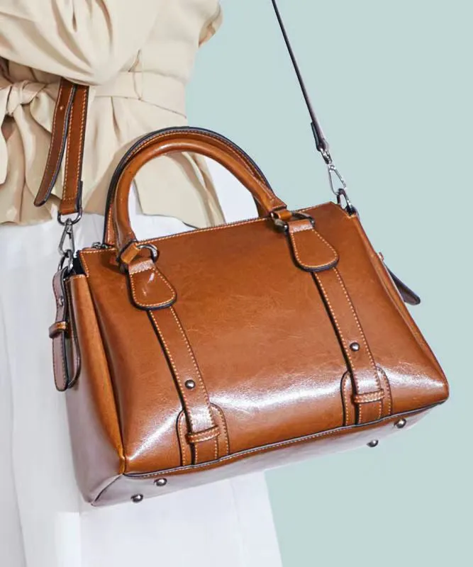 Modern Brown Versatile Calf Leather Tote Handbag ZX1020