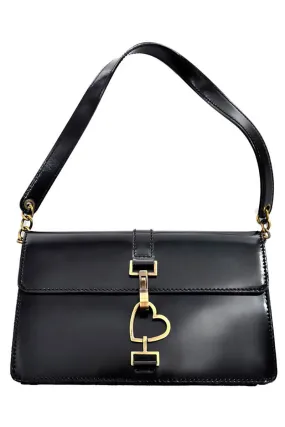 Moschino Vintage Leather Handbag Heart Clasp Shoulder Bag