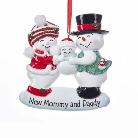 New Mommy and Daddy Snow Couple Family Ornament For Personalization, W8373