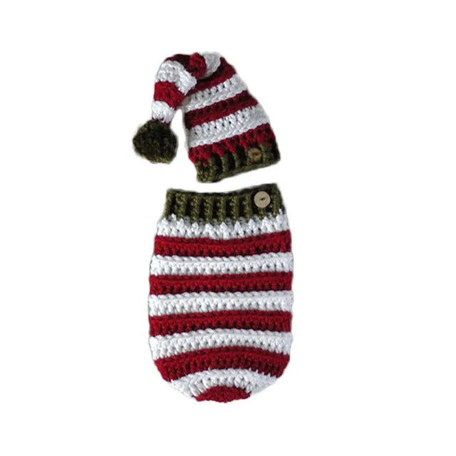 Newborn Baby Crochet Knitted Photography Wrap Christmas Bebe Santa Elk Sleeping Bag   Hat Xmas Costumes Photo Props Accessories