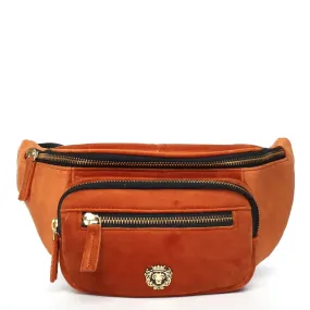 Orange Waist Bag In Velvet with Multi Pockets