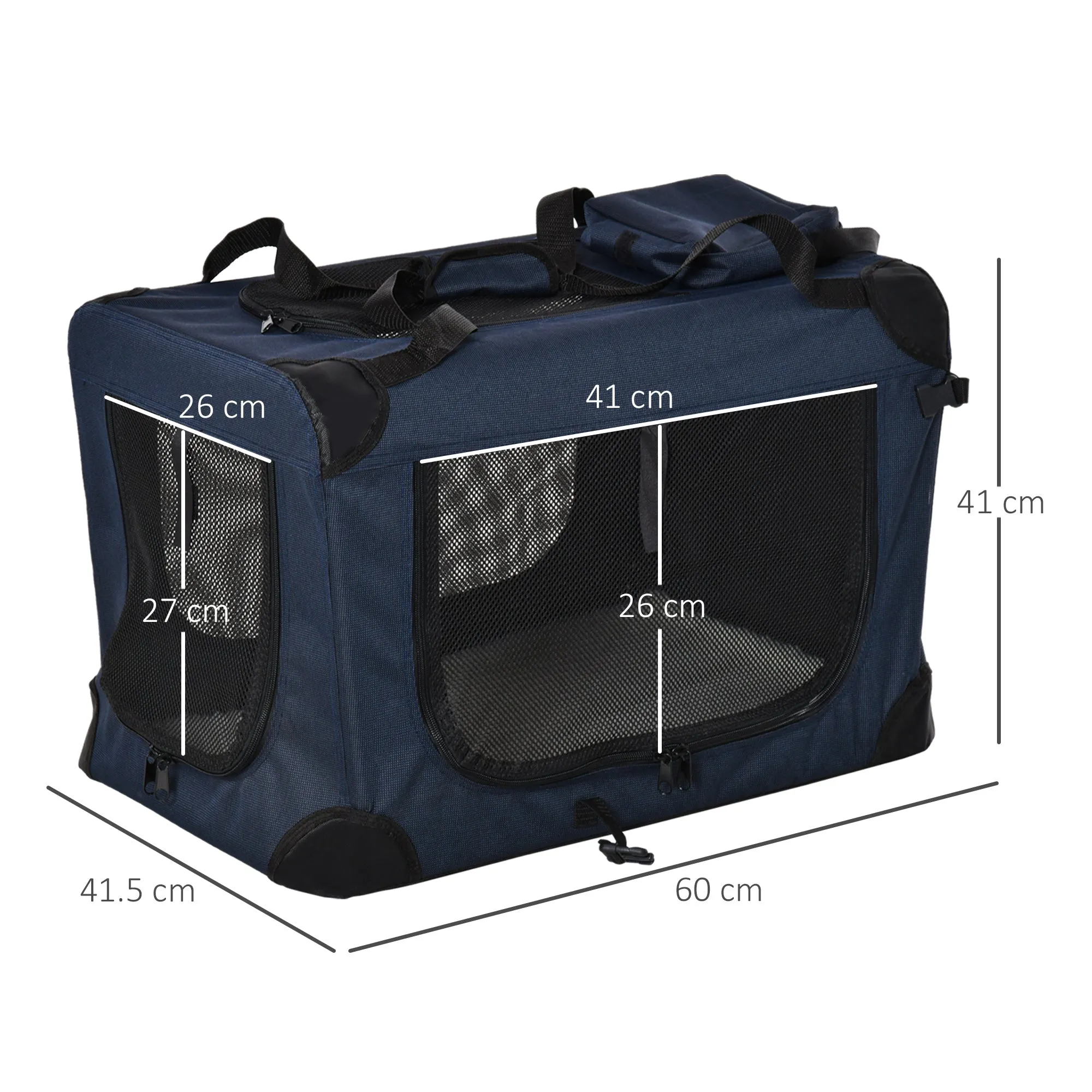 PawHut Folding Pet Carrier Bag House W/ Cushion Storage, Dark Blue 60x41.5x41cm