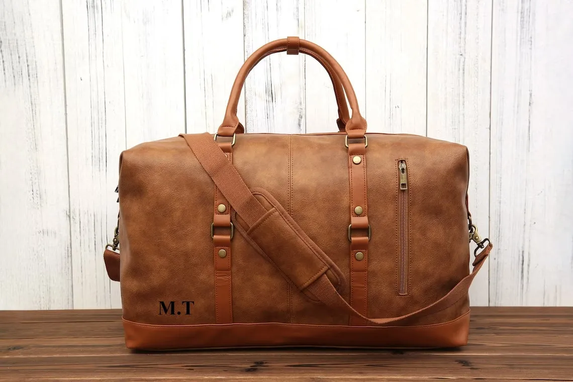 Personalized Vegan Leather Overnight Bag Large Travel Bag Unisex Leather Weekend Bag Travel Bag Holdall Bag For Him