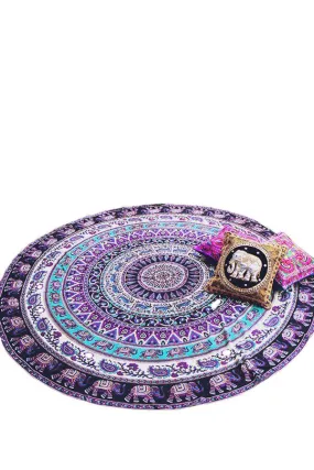 Phuket Island Elephant Print Round Beach Blanket Boho Tapestry