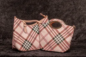 Pink 2 pieces plaid everyday handbag