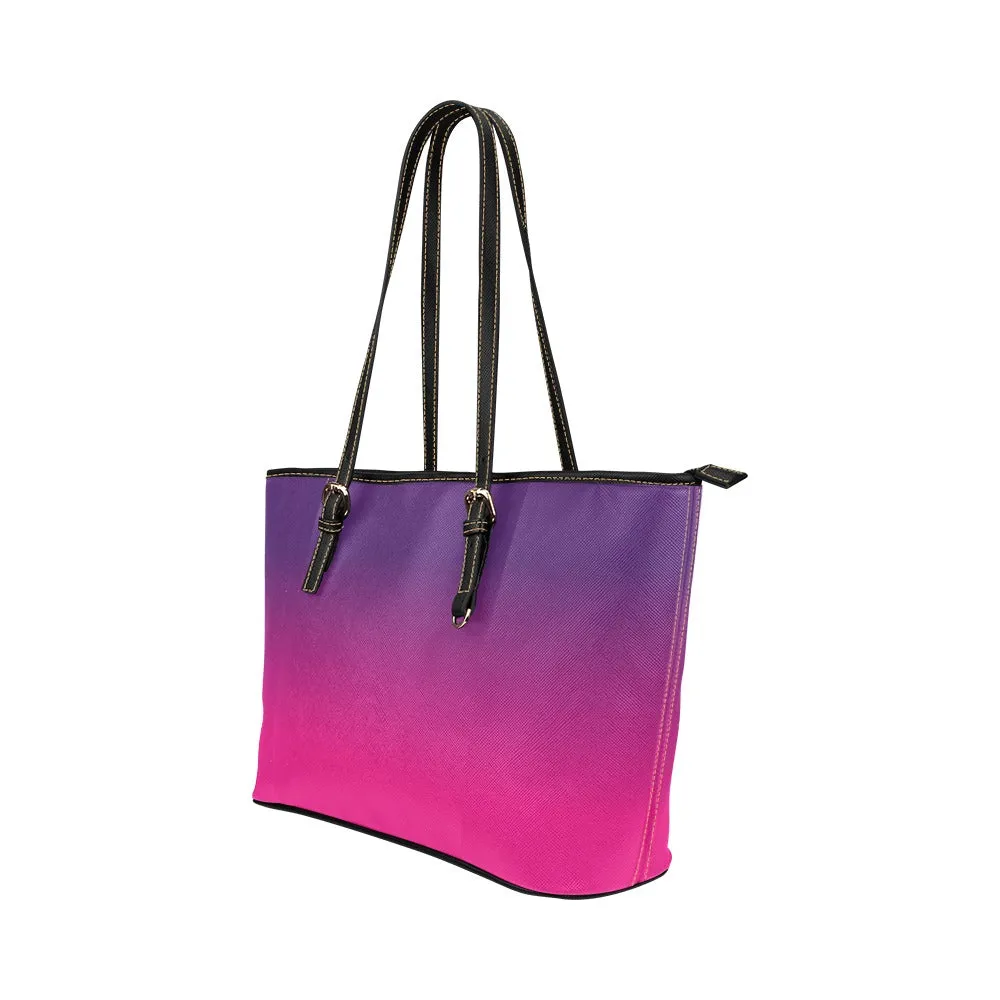 Pink Purple Ombre Tote Bag Purse, Gradient Tie Dye Vegan Leather Small Large Handbag Zip on Top Designer Handmade Shoulder Ladies Women