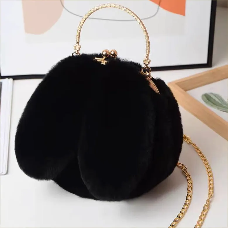 Plush Velvet Chain Crossbody Hand-Held Plush Round Bag