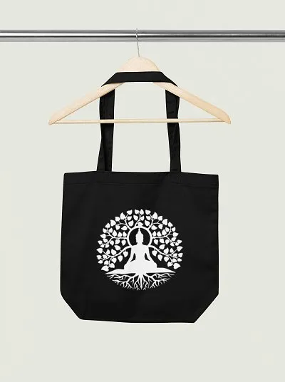 Premium Cotton Canvas Tote Bag- Buddha Black