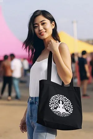 Premium Cotton Canvas Tote Bag- Buddha Black