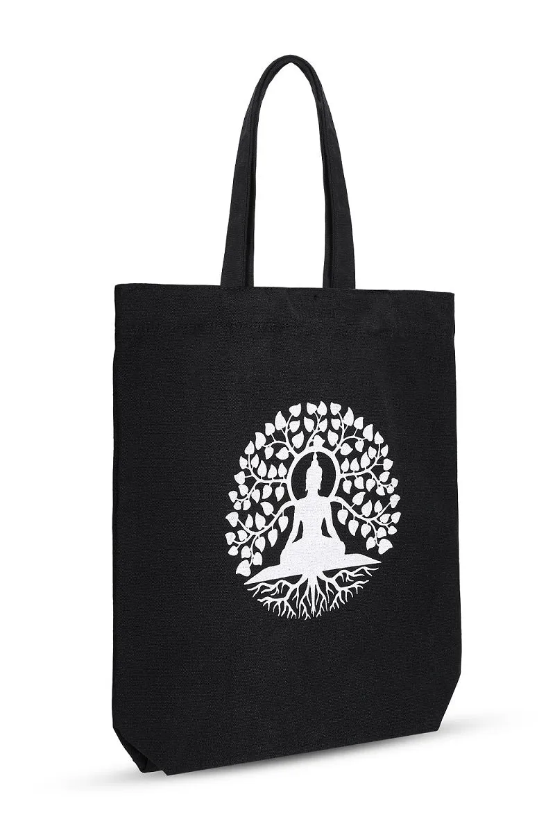 Premium Cotton Canvas Tote Bag- Buddha Black