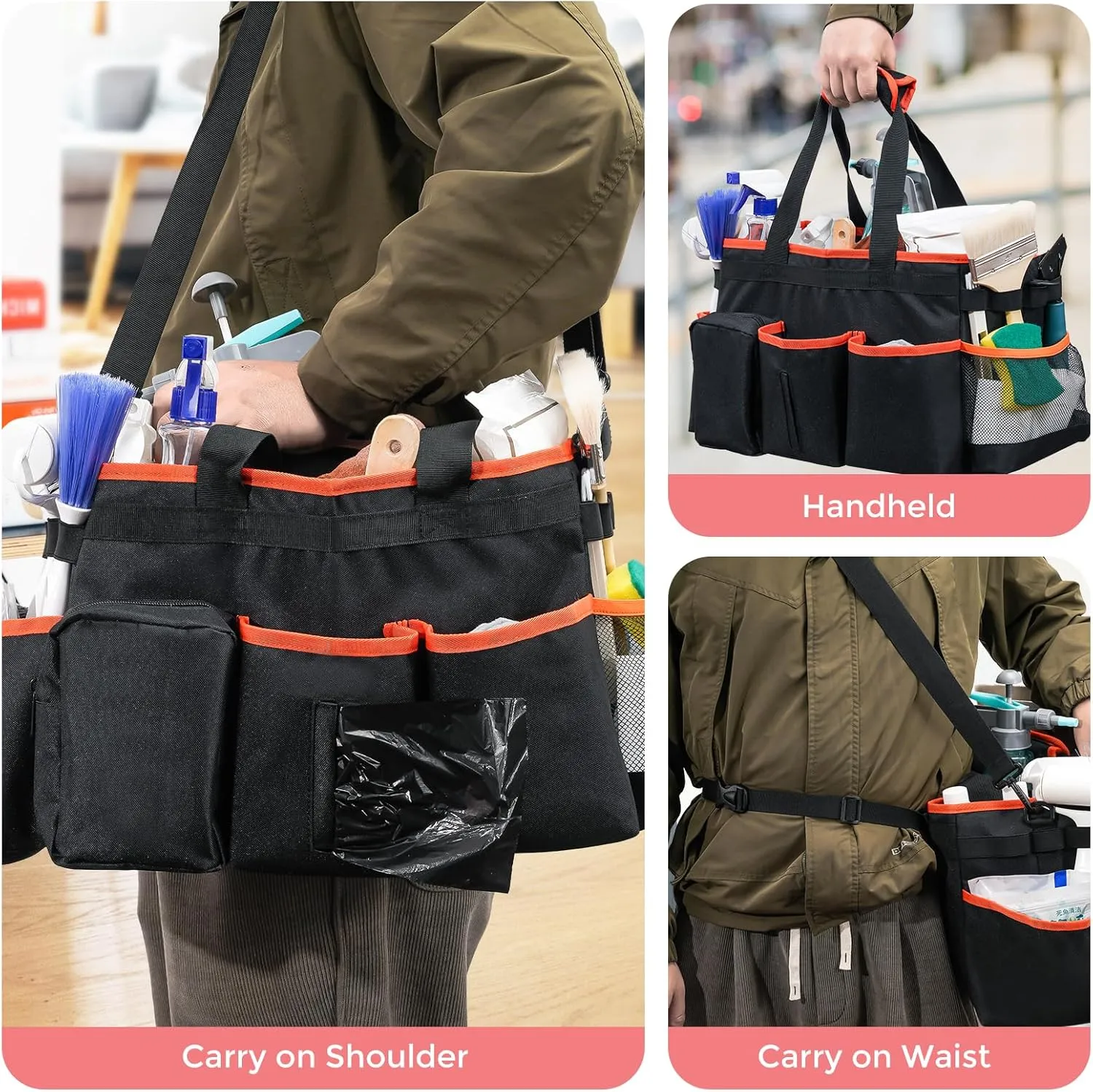 ProCase Foldable Cleaning Caddy Bag for Housekeepers