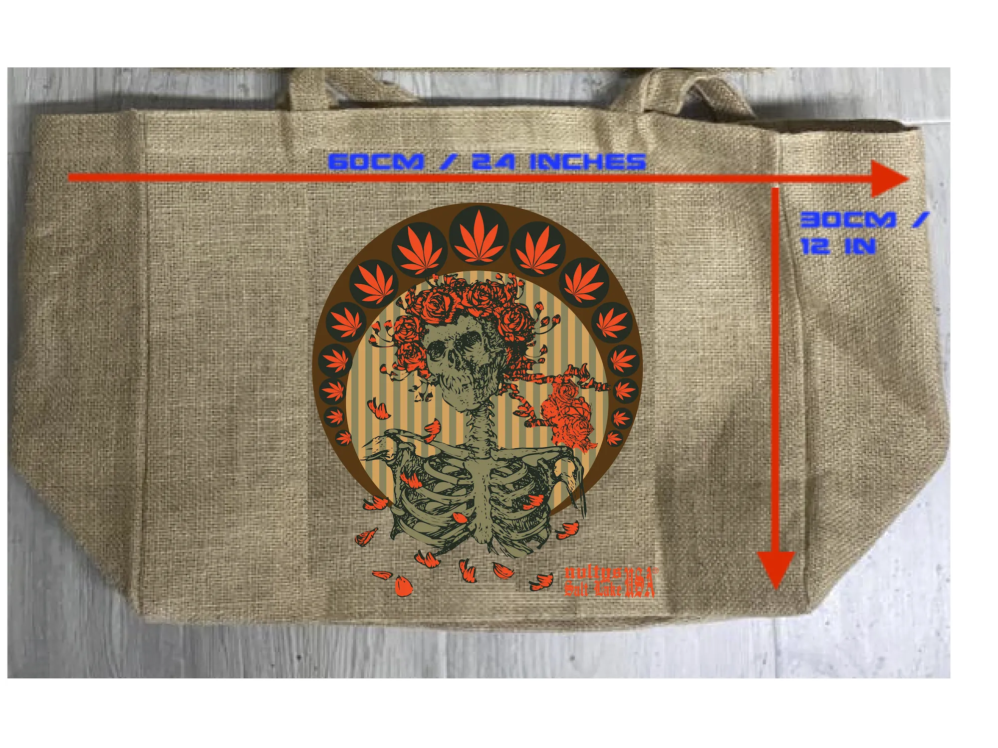 QUEEN OF HEARTS MARIJUANA BURLAP TOTE BAG ( sold by the piece )