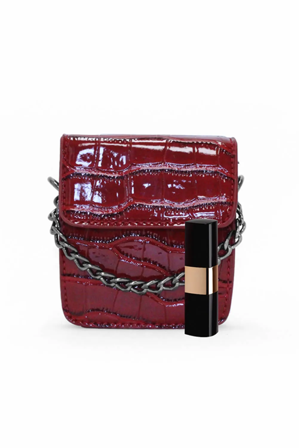 Red Chain and Strap Croc Mini Bag